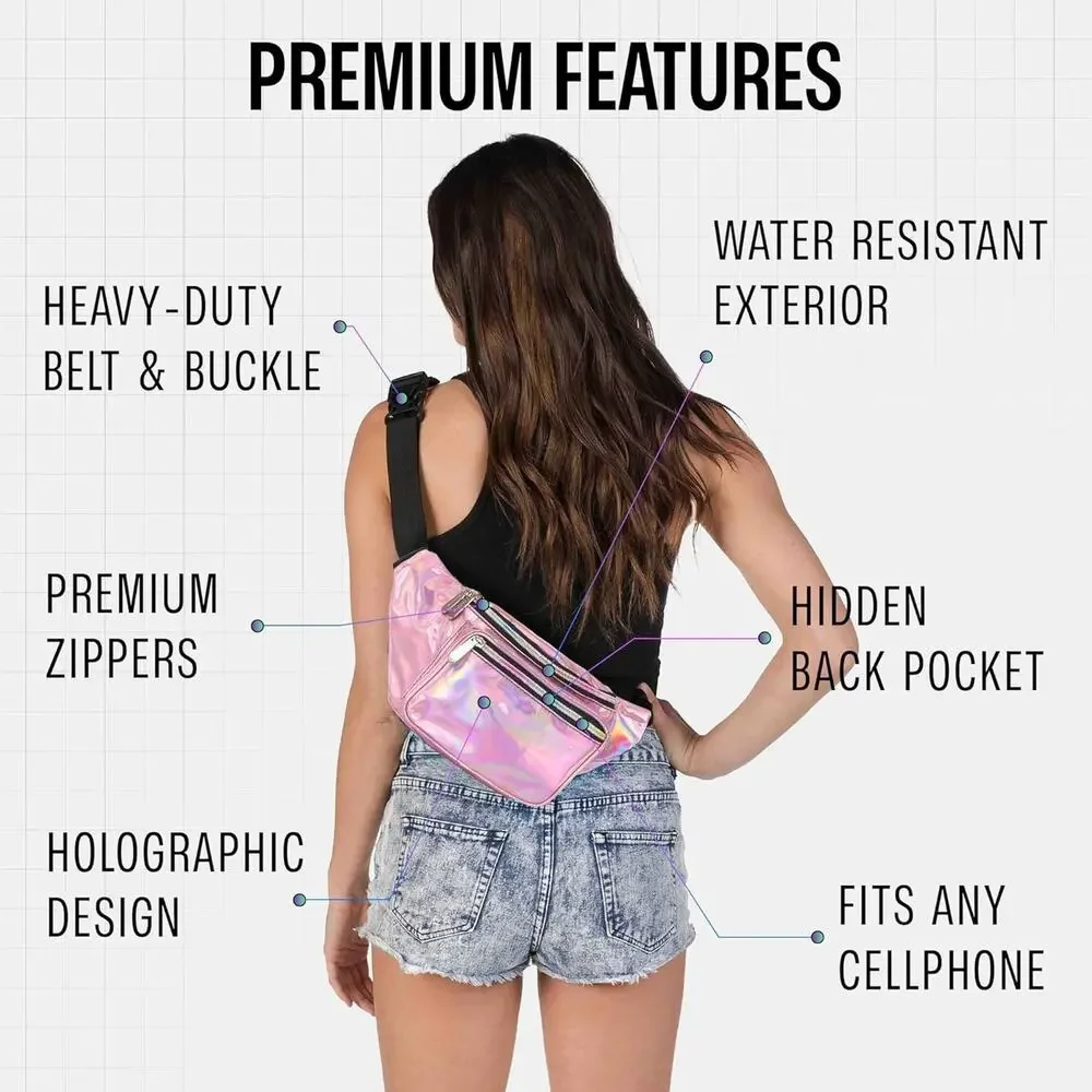 Holographic Fanny Pack Belt bag - Crossbody Waist Bag for Women ( 2- PACK ) - Picture 4 of 5